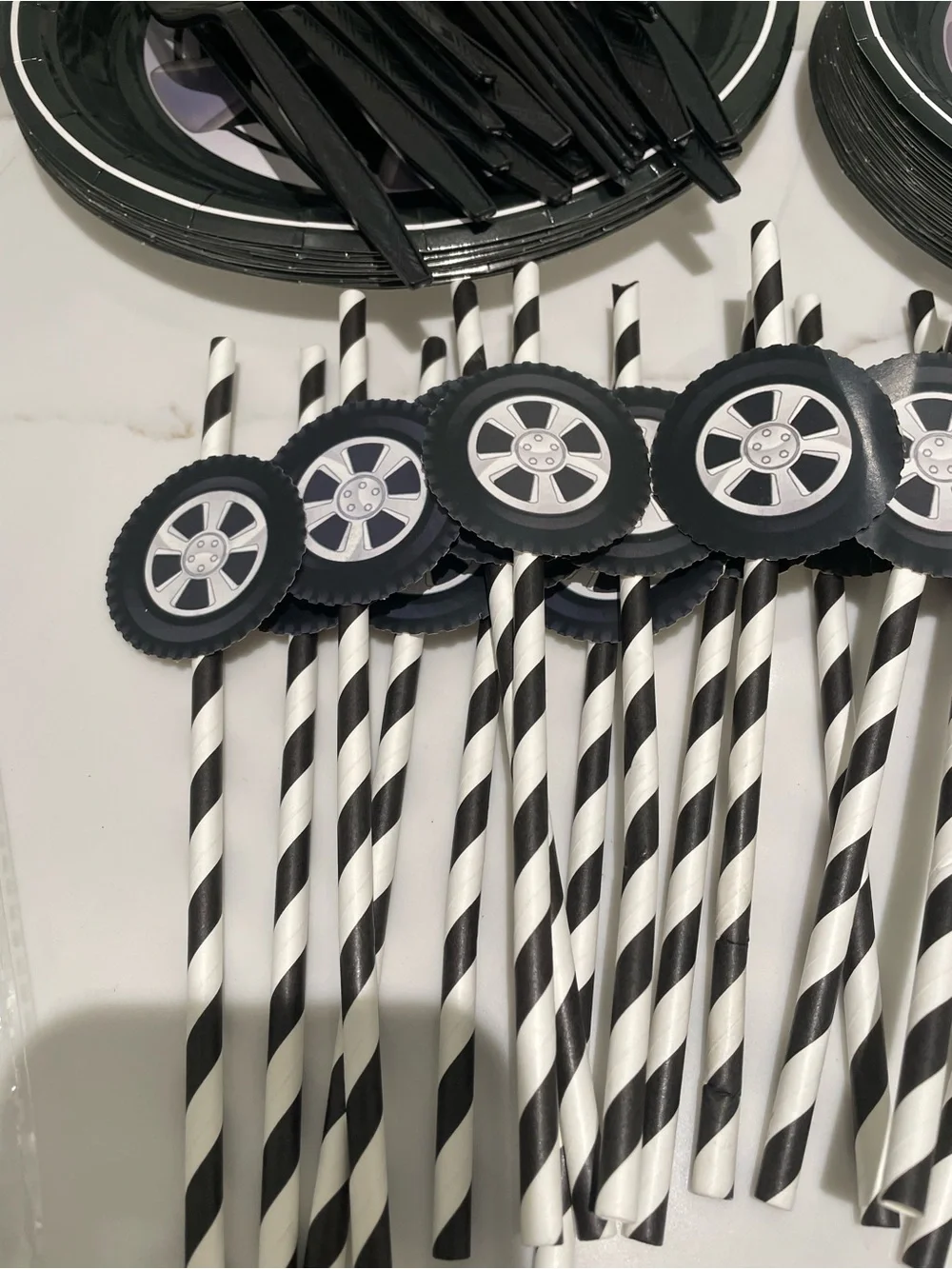 Race Car Party Supplies - Black & White Wheel Theme